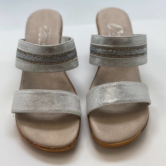 Onex Women's Puffy Wedge Sandals - Silver, Size 7, 2.75 Inch Heel, Leather Upper, Padded Footbed - View #14